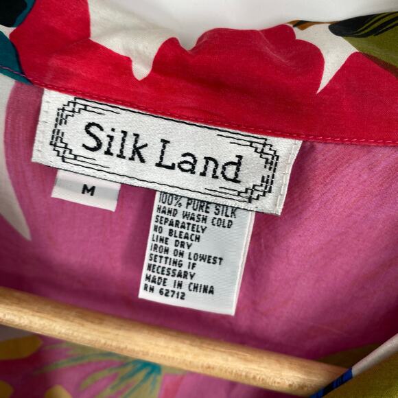 Silk Land Top Women’s Medium Vintage 100% Silk Floral Cropped Retro - Picture 5 of 8